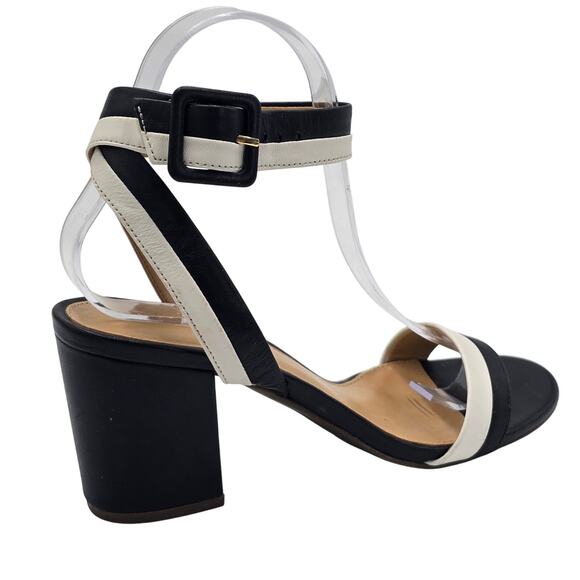 Talbots Nappa Leather Sandals Black White Ankle Strap Block Heel Women's 7.5M - Picture 2 of 10